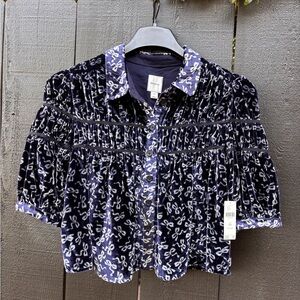 Anthropologie Leandra Velvet Shirred Yoke Blouse by Maeve Size Medium Petite NWT